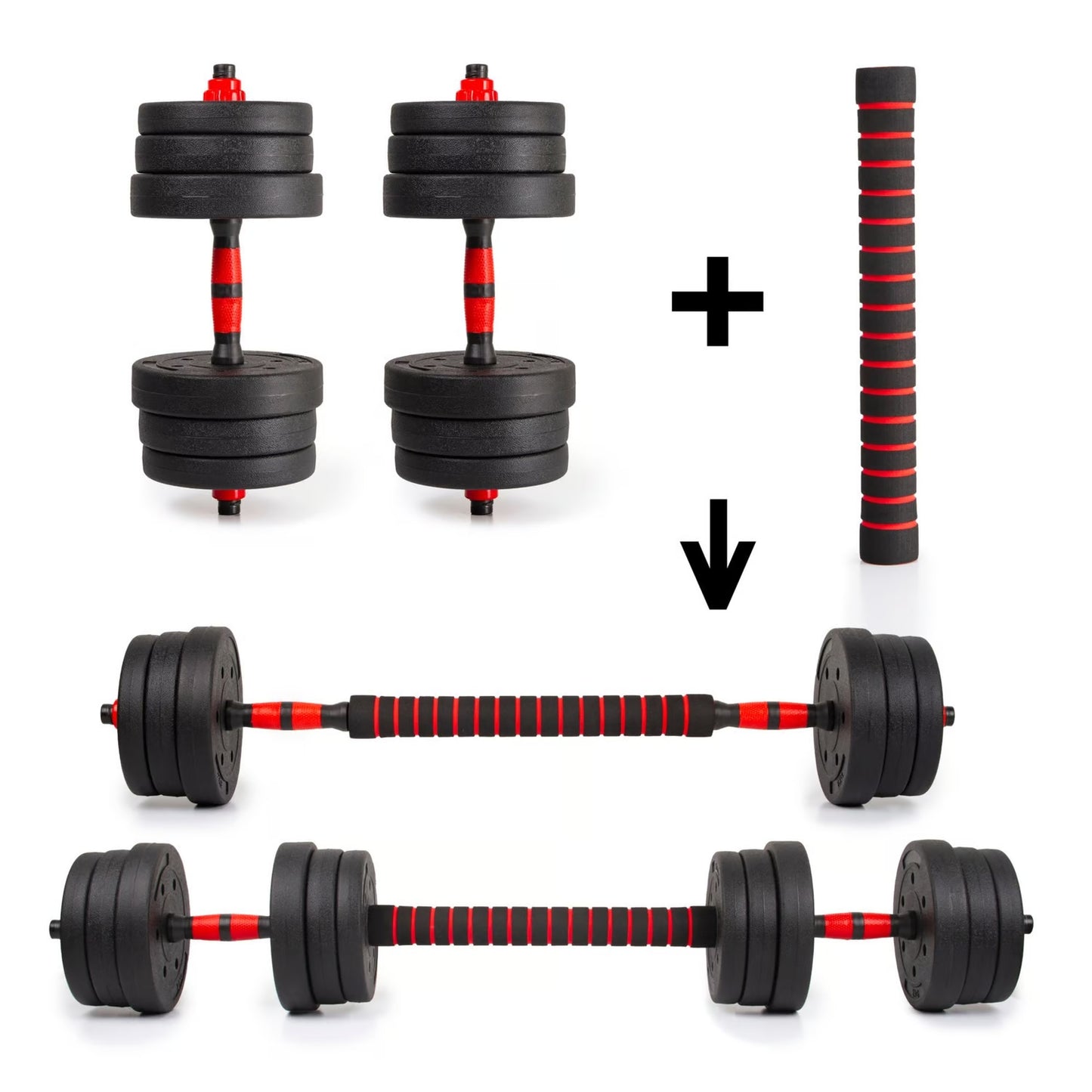 Kit Pesas Mancuernas 20 Kilos + Barra Extensora